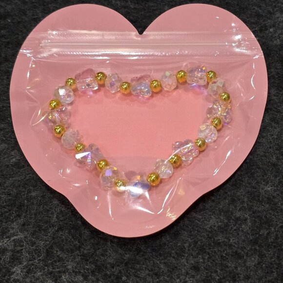 Handmade ✦ Austrian Crystal Bracelet ✦ Pink Butterfly Beads + Gold Accents - Picture 8 of 9